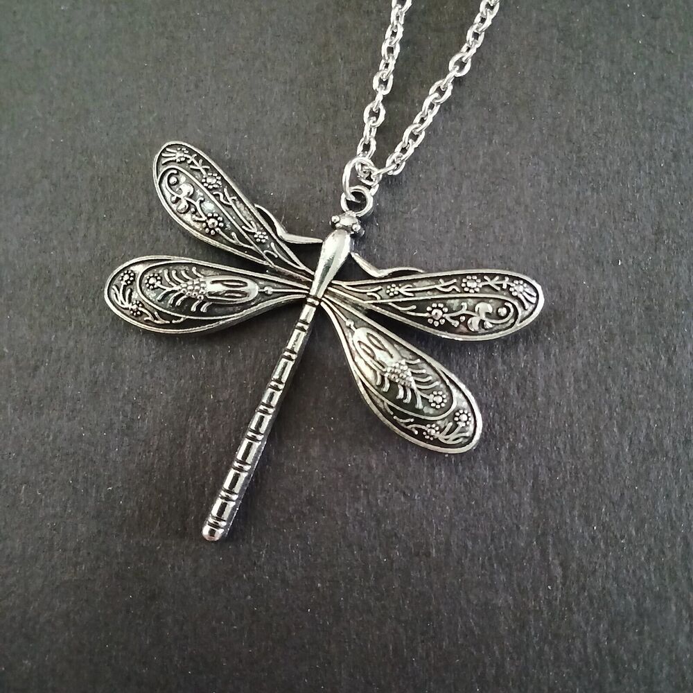 NEW Dragonfly Necklace Costume Jewelry Retro Silvery Pendant Boho Jewelry Gift - Picture 7 of 9
